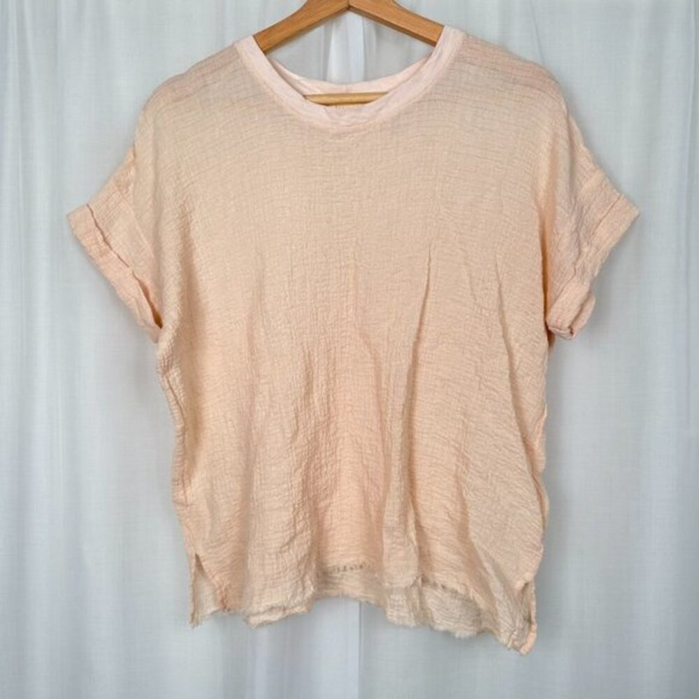 Nation LTD Womens Gauzy Cotton Top Medium Oversized Sheer Boxy Beach Shabby Chic